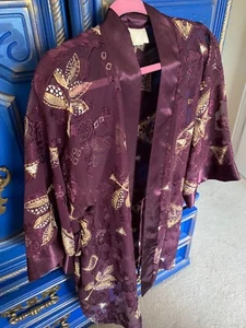 Vintage 1980s California Dynasty Purple Short Robe Medium Geometric Print Kimono - Picture 1 of 2