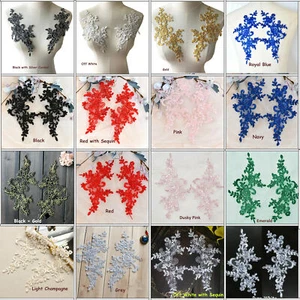 Bridal Evening Dress Lace Applique Floral Corded Wedding Costume DIY Motif 1Pair - Picture 1 of 31