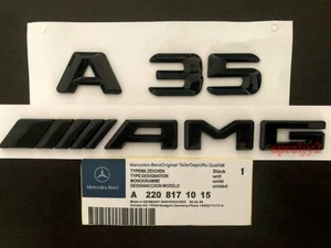 MERCEDES BENZ A-CLASS W177 GLOSS BLACK REAR AMG+A35 EMBLEMS BADGES DECALS - Picture 1 of 1
