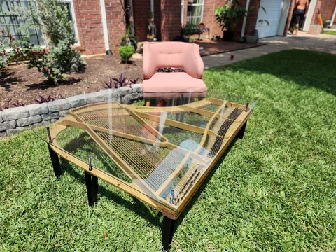antique baby grand piano harp coffee table with glass top Cover
