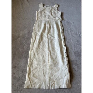 VTG Cali Cali Size 4 Linen Maxi Dress Crochet Sleeveless Button Up Summer 90s - Picture 1 of 7