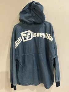 Walt Disney Disneyworld Denim Jean Hooded Spirit Jersey Top Size Medium - Picture 1 of 4