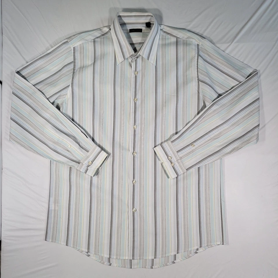 Camisa de vestir Structure para hombre con botones grande manga larga algodón a rayas Foto 1 de 4