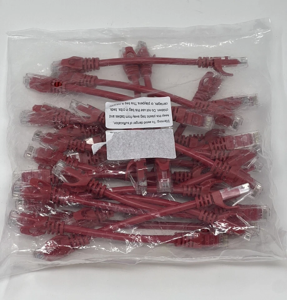 24 PACK LOT 0.5FT CAT6 Ethernet Patch Cable Red RJ45 550Mhz UTP 0.15M - Image 1 of 3