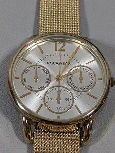 Rocawear Silver Tone Dial Round Gold Tone Case Mesh Stainless Steel Band Watch - Picture 1 of 8