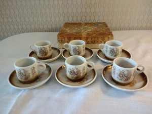 Vintage Set of 6 Porcelain Ceramic Espresso Cups and Saucers Art Pottery Brazil - Picture 1 of 11