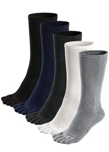 Mens Toe Socks Athletic Running Cushion Five Finger Cotton Crew Socks - Picture 1 of 6