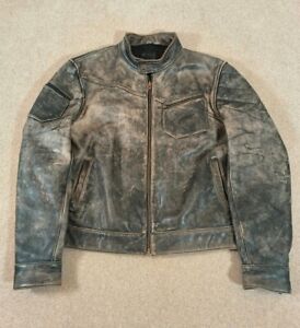 Fox Racing Mens Vintage Leather Jacket / Size XL / Distressed Cafe Racer Biker