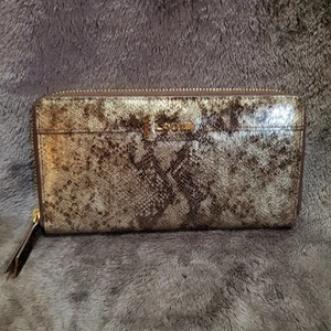 Portafoglio LODIS in pelle di serpente con cerniera marrone argento metallizzato nuovo senza etichette - Foto 1 di 8