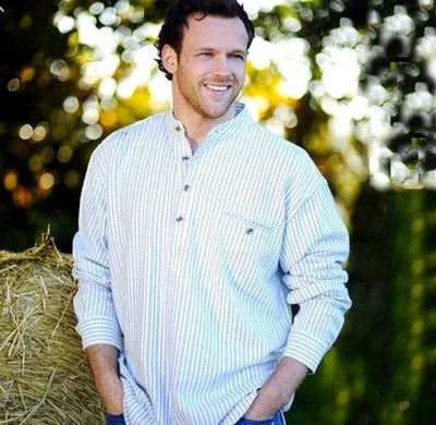 NUEVO CON ETIQUETAS Lee Valley Azul y Blanco Rayas Manga Larga 'Camisa Abuelo', Talla XXL Foto 1 de 4