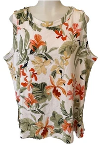 Chico's Gr. 3 XL ärmelloses geblümtes Top aus Pima-Baumwolle vorne Akzent Schulterknöpfe - Bild 1 von 13