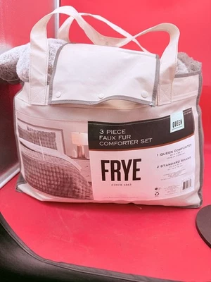 FRYE  Luxury Faux Fur Comforter 3-Piece Set, Reversible -Beige, QUEEN - Image 1 of 4