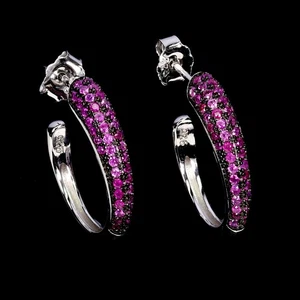925 Sterling Silver Earrings Ruby Myanmar Round Diamond Cut Gemstone Jewelry - Picture 1 of 13