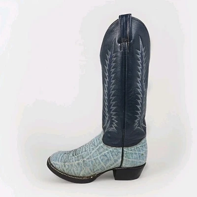 VTG Tony Lama Gold Label Elephant Print Blue Leather Cowboy Western Boots Mens 6 - Image 1 of 4