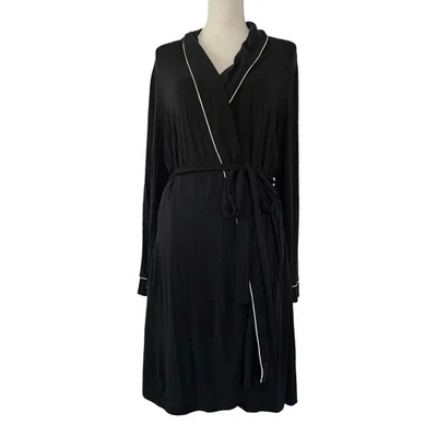 Roupão Eberjey Feminino Gisele com Cinto Longo Roupa de Dormir Tamanho M Preto Elástico Lounge - Imagem 1 de 4