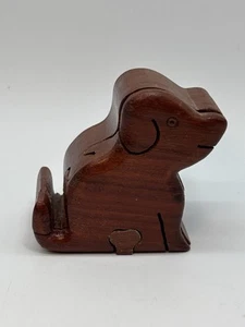 Vintage MCM Wood Carved Puzzle Dog Trinket Box With Hidden Compartment - Picture 1 of 10