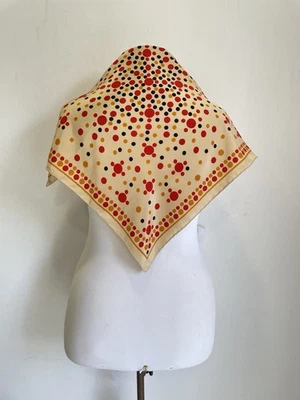 Bufanda de Seda Vintage Lunares Rojo Naranja Negro Retro Mod Estampado Cuadrado #A19 Foto 1 de 3