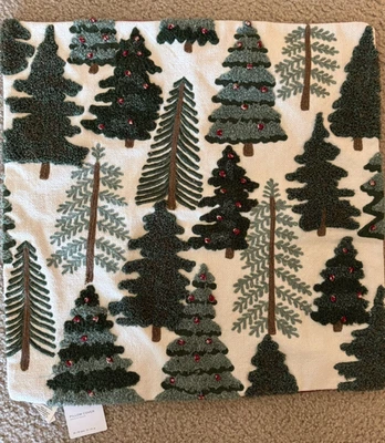 NWT Pottery Barn Pinecrest EMBROIDERED Green Trees Forest Pillow Cover 20" - Image 1 of 4