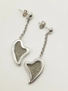 Orecchini Lobo Pendenti Argento 925 Cuore Stilizzato Catenella Design Reticolato - Foto 1 di 9