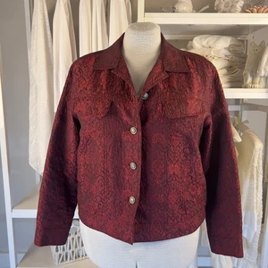 J. Jill talla Ajuste mediano como una chaqueta grande brocado borgoña.  #1923 - Imagen 1 de 7