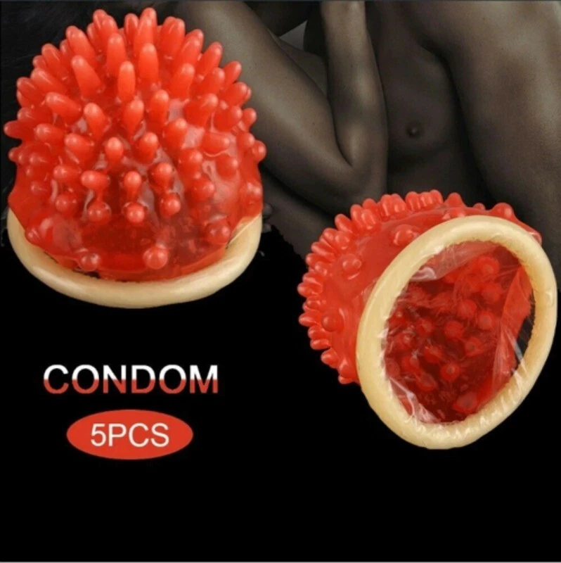 Juego de 5 condones de látex con púas punteadas de coral ultrafinos para hombres productos sexuales Foto 1 de 4