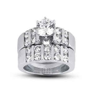 Klassisch passendes Braut-Set 2,88 kt D/SI2 rund natürliche zertifizierte Diamanten 14 kt - Bild 1 von 4