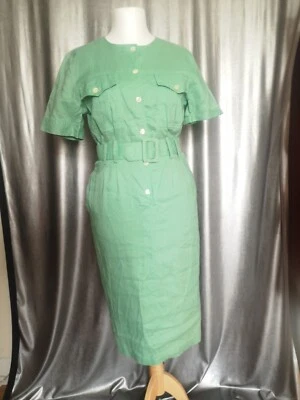 1980s Vintage Linen Dress Green Size 10 - Image 1 of 4