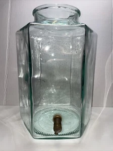 Italian Hexagonal Water Dispenser 4 Gal Green Tinted Glass Brass Spigot Vintage - Picture 1 of 24