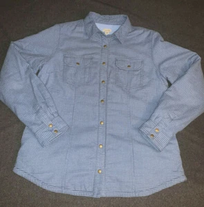 Vintage LL BEAN Quilted Lining FLANNEL Blue Checked Shirt Sz M Snap Front - Picture 1 of 6