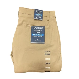 Nautica Men's Wrinkle Resistant Non- Iron Classic Fit Straight Deck Pants Khaki - Picture 1 of 3