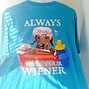 American Fido "Always Wash Your Wiener" Gildan Soft-Style Unisex T-Shirt Farbe Blau - Bild 1 von 8