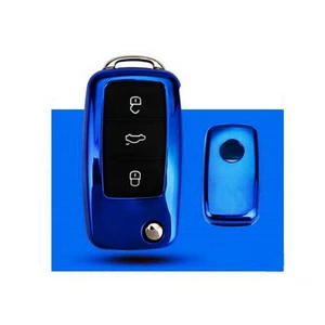 1Pcs Blue Protect Soft Shell Car Folding Remote Control Key Case Cover For VW - Picture 1 of 10