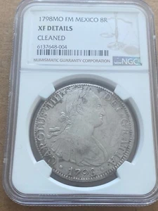 1798 MO FM Mexico 8 Reales Silver Coin Calico Charles VI KM 106 NGC XF Details - Picture 1 of 2