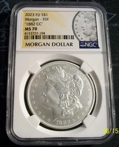 1882 CC MORGAN SILVER DOLLAR NGC MS 70 FIRST DAY Morgan label 2023 FIJI mint - Picture 1 of 1