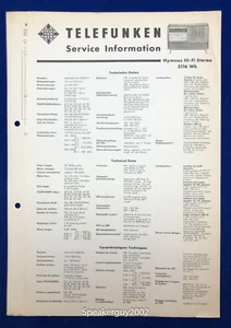 Original Telefunken Service Information Manual / Hymnus 5116 Wk - Picture 1 of 1