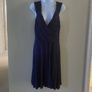 Venus Women's Navy Blue Sleeveless Cocktail Dress Size L Large Flowy Ruched Soft - Picture 1 of 16