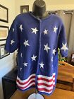 Vintage Quacker Factory Sweater Womens Blue Cardigan Stars And Stripes Flags Sz M