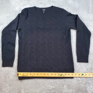 Talbots Cashmere Cable Knit Sweater Petite M Black Long Sleeve Crew Neck Popover - Picture 1 of 6