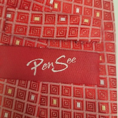 Corbata Henry a la Pensee para hombre 100 % seda roja multi 3 7/8" x 56" Foto 1 de 2