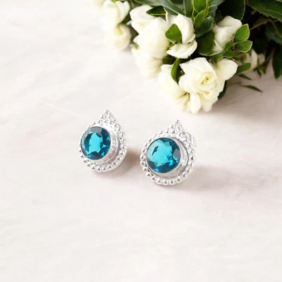 天然磷灰石女式宝石耳钉 925 纯银珠宝首饰 — 第 1/4 张图片