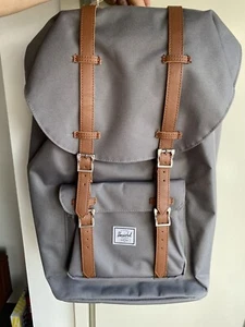 Herschel Supply Co Little America Backpack Grey Brown Leather 25L 15" Laptop NEW - Picture 1 of 4