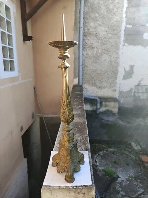 Bougeoir pic-cierge d'église en LAITON 19E - Photo 1/4