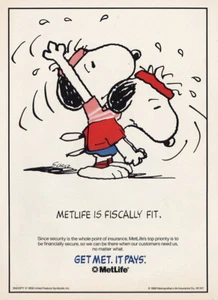 Anuncio impreso vintage MetLife: Fiscally Fit Snoopy 1990 - Imagen 1 de 1