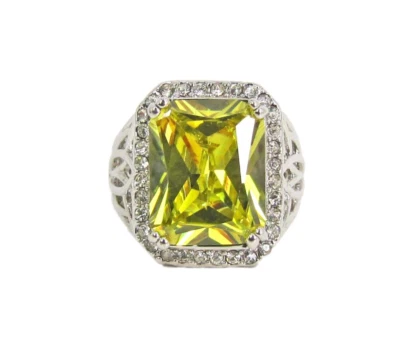 Большой желтый прямоугольник кубический цирконий камень кольцо с прозрачный cz камни размер 8 - Изображение 1 из 4