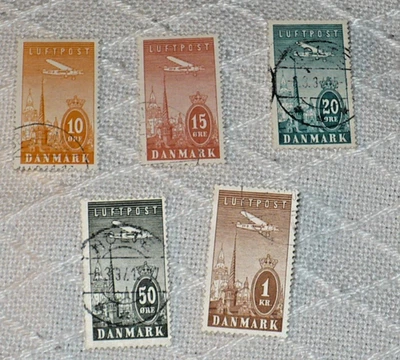 Estampillas de Dinamarca Scott # C6- C10, 1934, usadas Foto 1 de 2