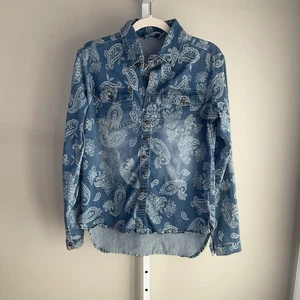 Cowgirl Tuff Co Women’s Paisley Denim Snap Button Western Shirt Blue Size S - Picture 1 of 4