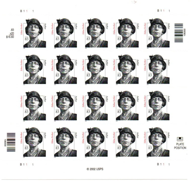 US Stamps # 3433 83 cent Edna Ferber sheet of 20 stamps - Image 1 of 1