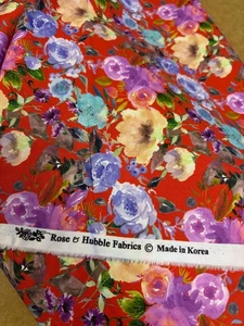 Tejido de popelina 100% algodón estampado floral rojo. 54" de ancho, excelente calidad. - Imagen 1 de 5