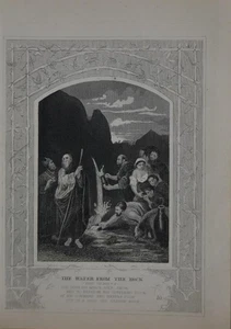 Antike Religiöse Kunst Wasser aus dem Felsen 1860 Christentum Original Geschichte - Bild 1 von 8