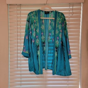 Bob Mackie Blue Green Open Cardigan Wearable Art Size XL Longline Lightweight - Picture 1 of 5